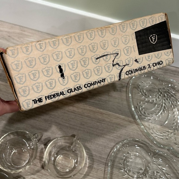 Vintage 1950s 8pc Federal Glass Homestead Snack Set Cups Plates Original Box - Picture 10 of 10